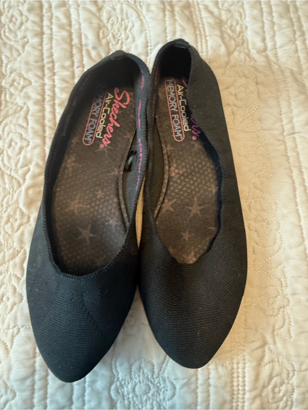 Skechers Stretch Fit Black Knit Ballet Flats Memory Foam Size 7.5